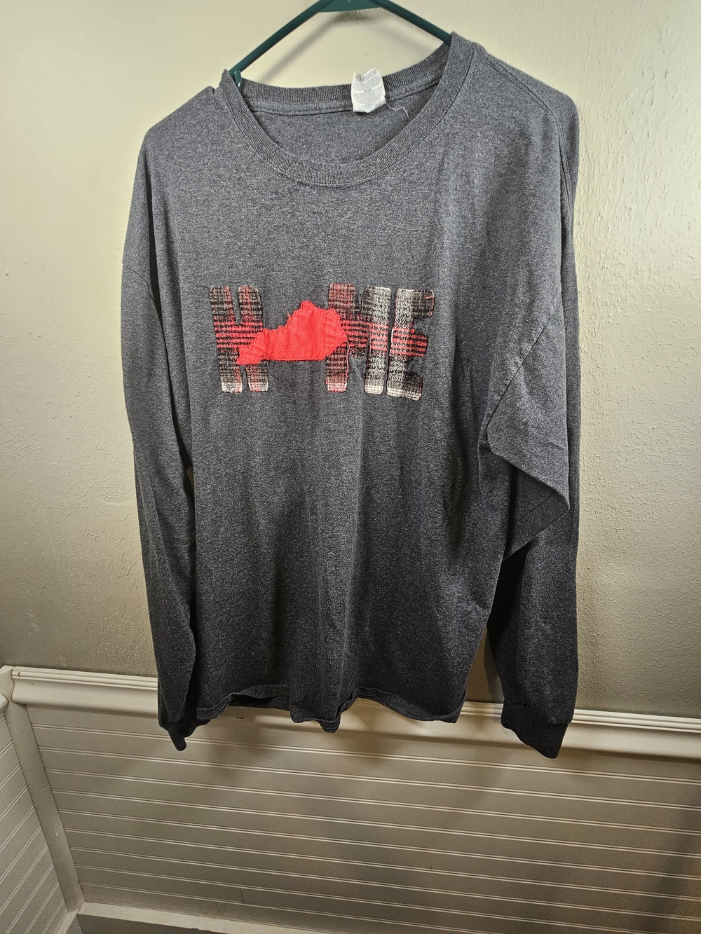 Womens  Gray Long-Sleeve Shirt with Red Chest Graphic